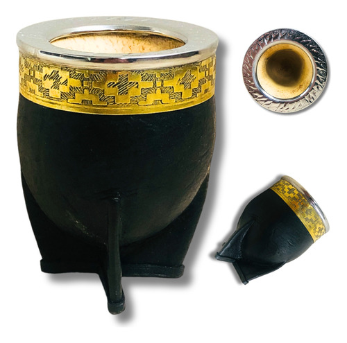 Mate Imperial Calabaza Cuero Premium Bronce Virola Cincelada