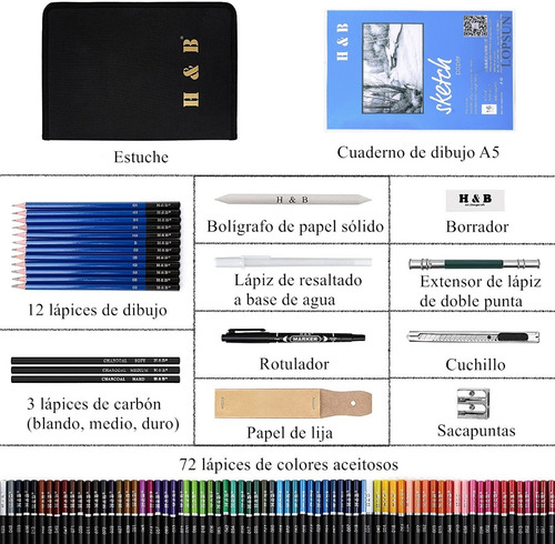 Imagen 3 de 10 de Set 96 Lápices De Dibujo De Colores Profesional Escolar
