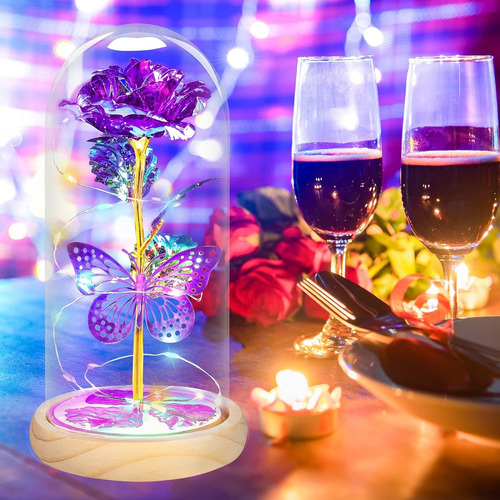 Qunpon Rosa De Cristal Para El Día De La Madre, De. Color 01-rosas De Mariposa Moradas Para Mujer