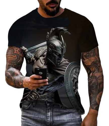 Men's Spartan Print Vintage 3d Warrior T-shirt