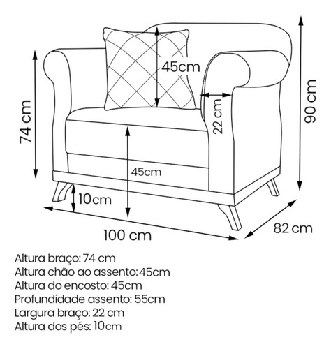 Poltrona Decorativa Retro Polo Com Almofada Linho Areia Ezz