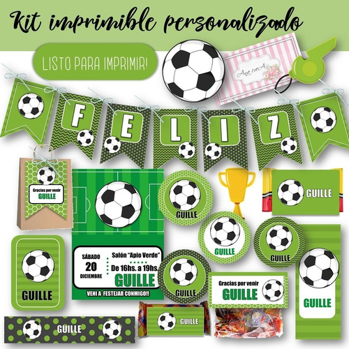 Kit Imprimible Futbol Fondo Verde #5 Personalizado Candy Bar