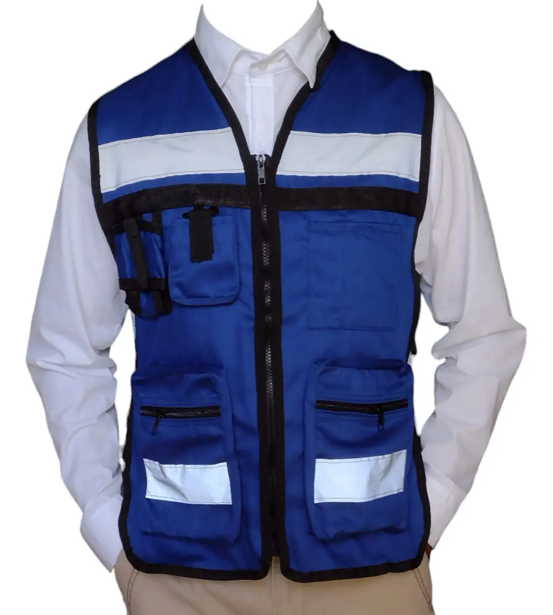 Chaleco Brigadista Reflejante Gabardina Color Azul Rey Talla Del Chaleco Reflejante Unitalla Ajustable