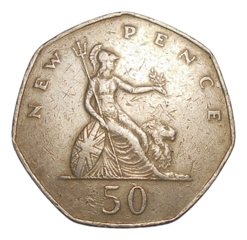 Gran Bretaña Fifty 50 New Pence 1977 Media Libra - Km#913 
