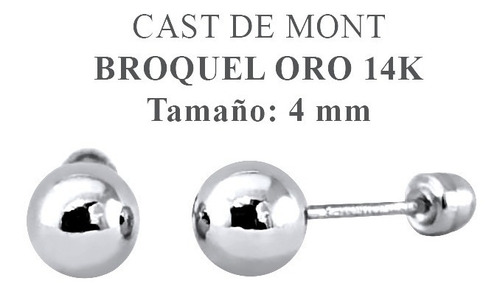Broquel Dormilona 4mm Bola Aretes Para Bebe Oro Blanco 14k