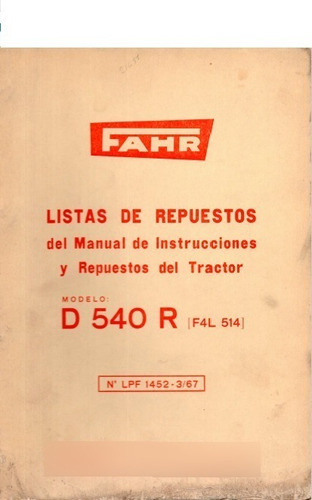 Manual Despiece Repuestos Tractor Fahr D 540 R F4l 514