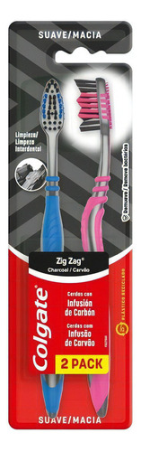 Cepillo de dientes Colgate ZigZag Charcoal suave pack x 2 unidades