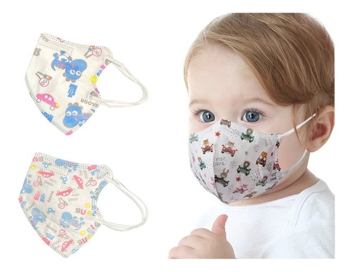 X50 Mascarillas Niños Con Diseño Kn95 5pliegues Reutilizable