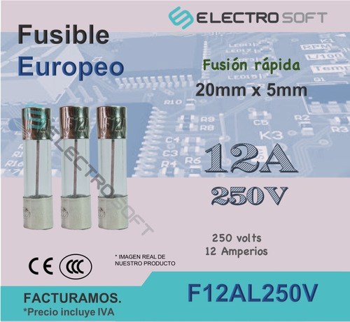 3pz Fusible Europeo 12a 250v | 12 Amperios Fusión Rápida