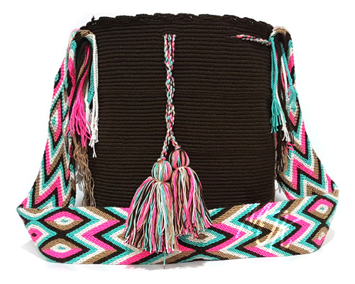 Mochila Wayuu Unicolor Marron Grande Original