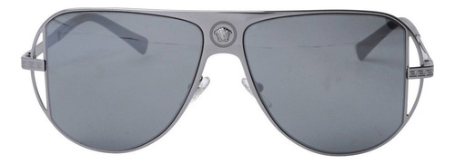 Óculos de sol Versace VE2212 com estrutura de metal cor de chumbo, lente de plástico espelhado cinza/prata, haste de metal com chumbo