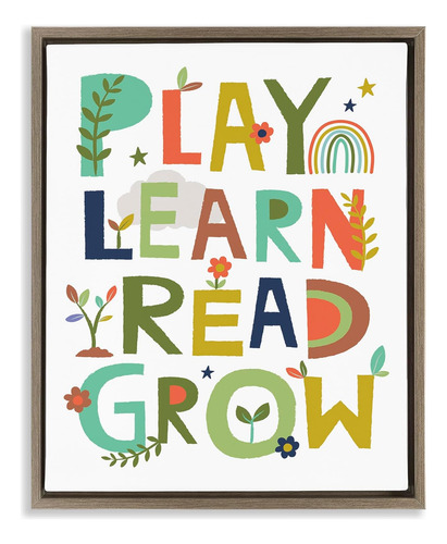 Stupell Industries Play Learn Read Grow Tipografía Enmarcado