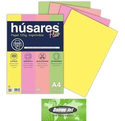 10 Packs Husares 7953 100 Hojas Fluo A4 De 125 Gr  4 Colores