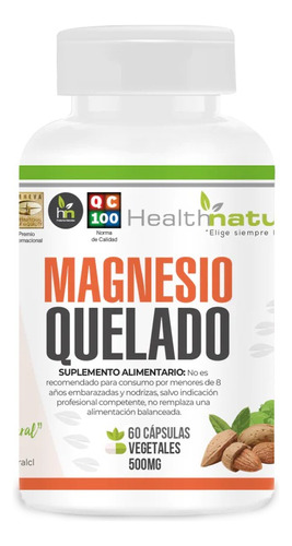 Magnesio Quelado 500mg. 60 Capsulas Healt Natural. Agronewen