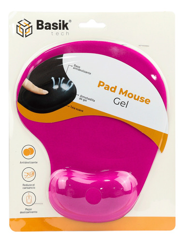 Pad Mouse Basik Tech  Fucsia En Gel  Diseño Ergonómico