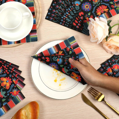Decorativas Servilletas Mexicanas Diseño De Flores Multicolo