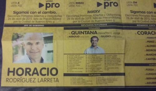 Boleta Electoral H.rodriguez Larreta Jefe Gobierno 2015