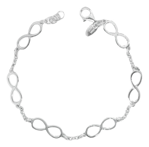 Pulsera Rodinada Con 6 Infinitos 20cm Plata Italiana 925