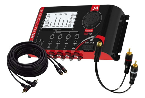 Processador Audio Jfa J4 Redline Crossover +cabo 5m + Cabo Y 12v