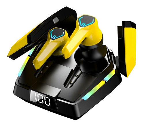 Audífonos in-ear gamer inalámbricos Bluetooth Earphone JX10 JX10 amarillo con luz LED