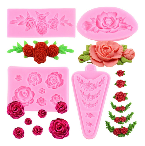 4pcs Molde Silicona Flor De Rosa Corona Fondant Pasta Resina