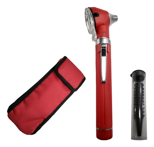 Mini Otoscópio Clinico Humano 10 Espéculos Led Vermelho