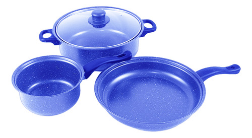 Bateria De Cocina Acero Inoxidable Acabado Peltre 7 Piezas Color Azul