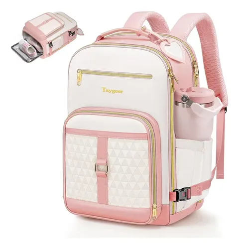 Mochila De Viagem Feminina Mochila Para Notebook 15.6 Polegadas Compartimento Sapatos, Tags De Bagagem E Saco Para Itens Molhados, Impermeável Itens Pessoais De Voo 10kg, Taygeer 6743 Rosa