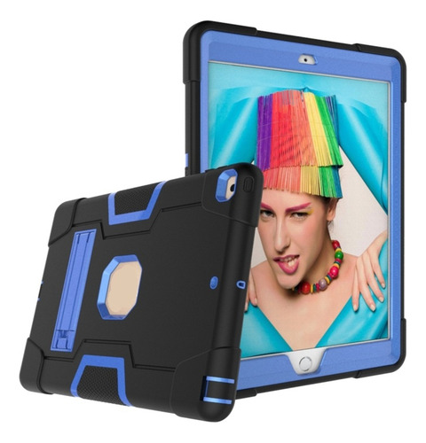 Funda Rudo Con Base Para iPad 10.2 7a 8a Y 9a Generación Color Negro Con Azul