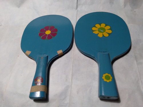 Set De 2 Paletas De Ping Pong De Madera Retro- Pintadas-