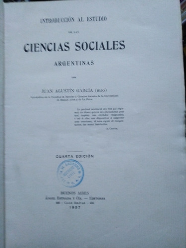 Introd. Estudio De Ciencias Sociales Arg. J. García Año 1907