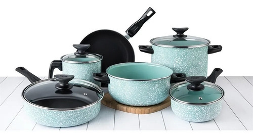 Imagen 2 de 2 de Batería De Cocina Cinsa Granito Jade Menta 10 Piezas