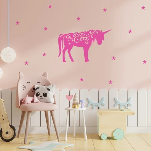 Vinilo Decorativo De Unicornio Y Estrellas Decora Para Niña