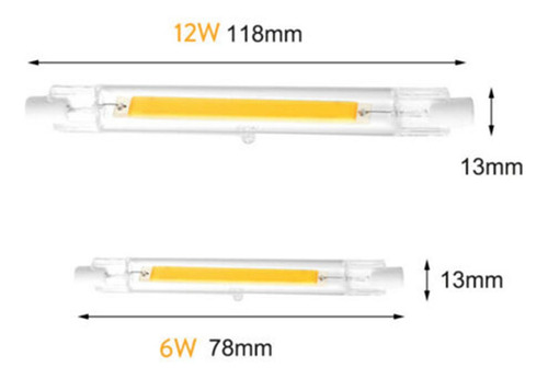 Led R7s Tubo De Vidrio Cob Bombilla Cálido 2700k-3000k