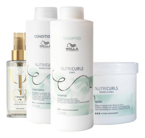  Kit Wella Pros Nutricurls - Sh+cond+másc+óleo Light