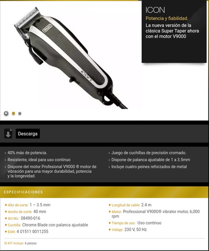 Maquina Wahl Icon Profesional Motor V9000 + Accesorios