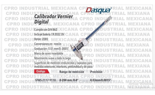 Calibrador Vernier Digital 0-200mm 0-8 Zero C/pila Cr2032 3v