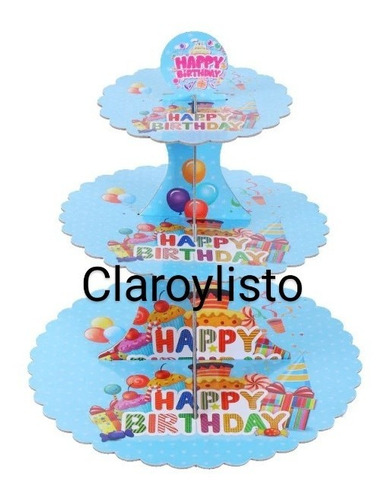 Base Soporte Para Cupcakes, Ponquesitos Happy Birthday.