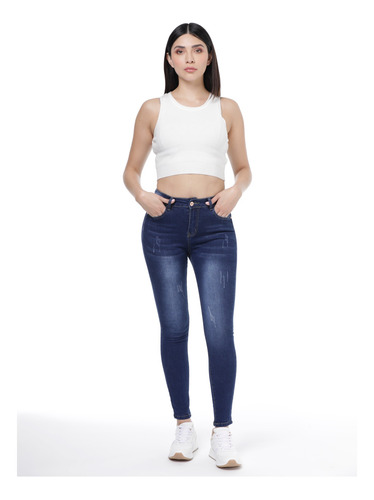 Jeans Resalta Glúteos Estilo Desgaste Skinny Tiro Alto