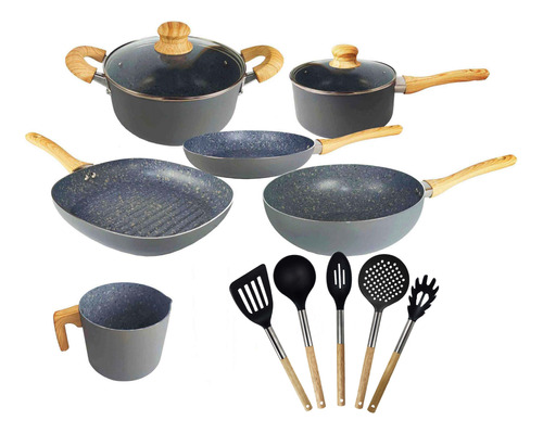 Set 11 Pz Olla Cacerola Bifera Wok Jarro Hudson Granito Bz3