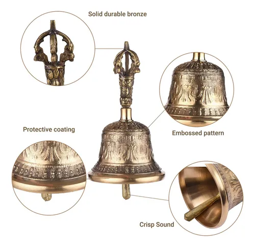 / Campana Budista Tibetana De Bronce Con Acolchado Vajra
