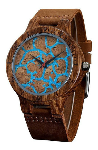 Imagen 2 de 10 de Reloj Para Hombre Madera Y Corcho Con Bisel Grabado