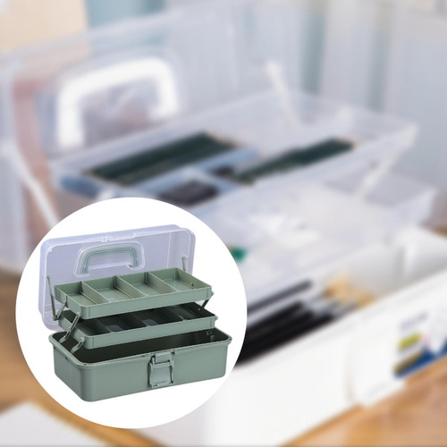 Caja De Almacenamiento De 3 Niveles, Estuche De Arte Verde