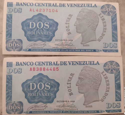 Billete De 2 Bs / 5 De Octubre De 1.989 C/u