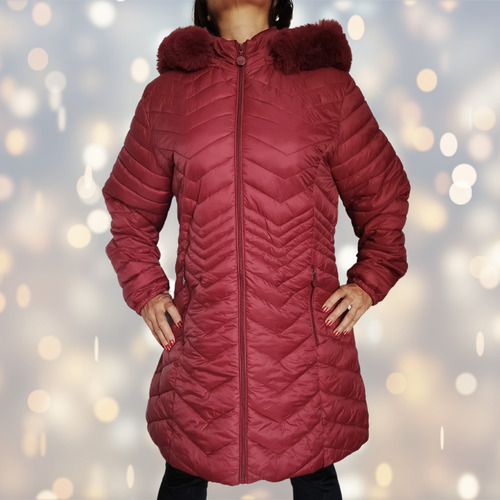 Campera Talla Grande Inflable Larga Piel Capucha Desmontable