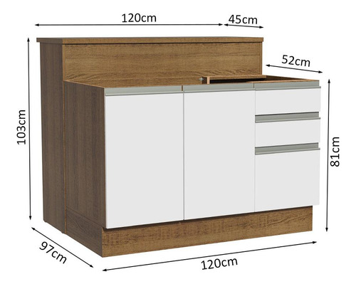 Isla De Cocina Con Encimera Y Mostrador Madesa Glamy 120 Mb Color Marrón/Blanco