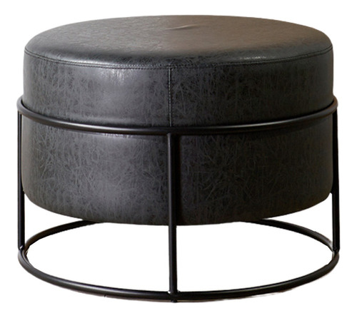 Puff Redondo Ecocuero Decorativo Moderno - Parker Negro Xl