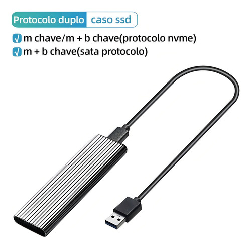 Case Ssd M.2 Tipo Sata E Nvme Para Usb 3.1 (2 Em 1) Híbrido