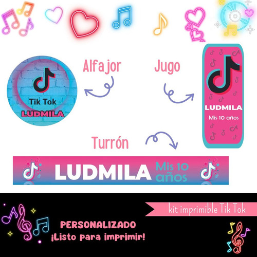 Kit Tik Tok Imprimible Cumpleaños Candybar Personalizado