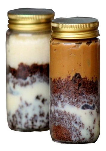 Imagem 2 de 4 de .10 Pote Comprido Bolo Vidro Com Tampa Prata Dourada 115ml